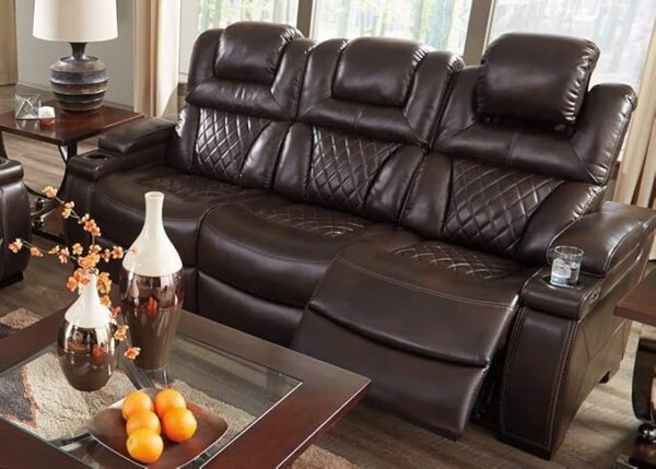 Signature Design by Ashley Warnerton Faux Leather Power Reclining Sofa with Adjustable Headrest, Brown - Image 4