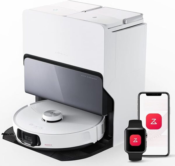 roborock S8 MaxV Ultra Robot Vacuum & Sonic Mop, 10000 Pa Suction, Corner to Edge Deep Cleaning, Hot Air Self-Drying, Auto Empty & Refill, Detergent Dispenser, Obstacle Avoidance,White