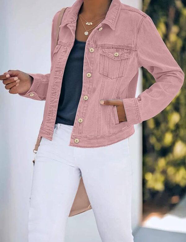 luvamia Women's Basic Button Down Stretch Fitted Long Sleeves Denim Jean Jacket - Image 3