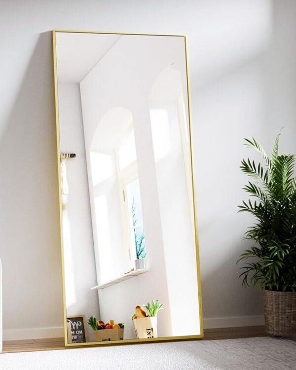 BEAUTYPEAK 71"x30" Rectangle Floor Mirror, Full Length Mirror Wall Mirror Hanging or Leaning, Aluminum Alloy Frame Full Body Mirror for Bedroom, Dressing Room, Gold - Image 3