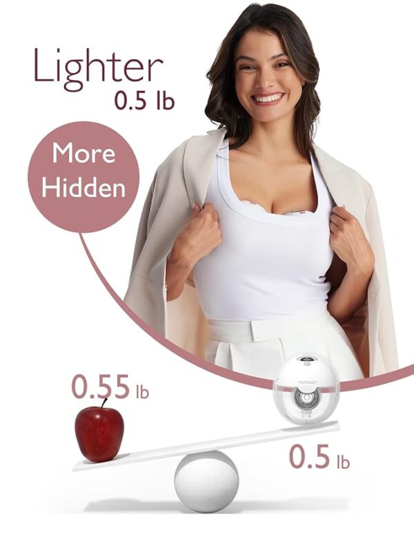 Momcozy Breast Pump Hands Free M5, Wearable Breast Pump of Baby Mouth Double-Sealed Flange with 3 Modes & 9 Levels, Electric Breast Pump Portable - 24mm, 2 Pack Quill Gray - Image 4