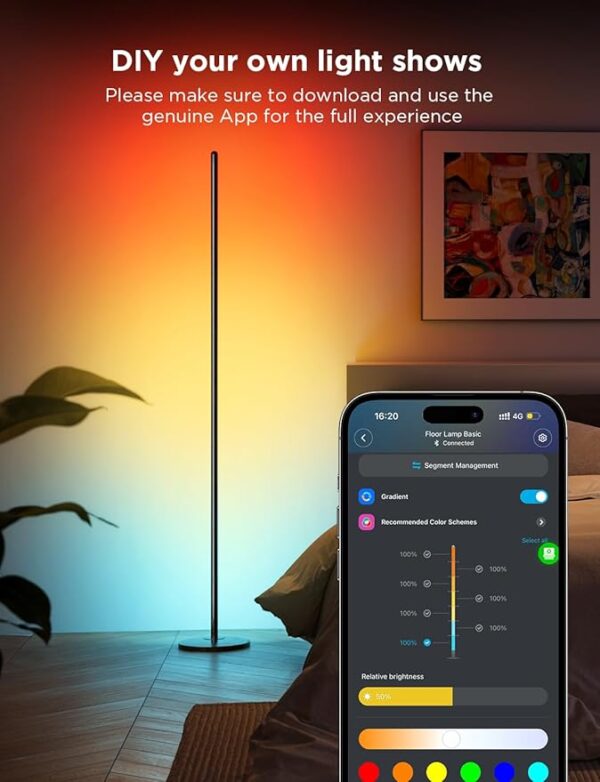 Govee RGBIC Floor Lamp, LED Corner Lamp Works with Alexa, 1000 Lumen Smart Modern Floor Lamp with Music Sync and 16 Million DIY Colors, Color Changing Standing Floor Lamp for Bedroom Living Room Black - Image 2