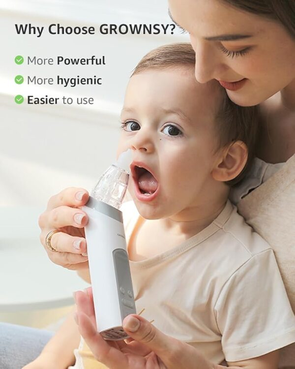 GROWNSY Nasal Aspirator for Baby, Baby Nose Sucker Pro with 3 Soft Silicone Tips, Adjustable Suction, Electric Nose Suction for Baby, Built-in Music & Light Soothing - Image 4
