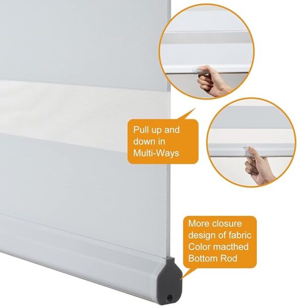 Persilux Zebra Blinds for Windows, Cordless Roller Shades Window Treatments (57" W x 72" H, White) Light Filtering Dual Layer Roller Window Shades Light Filtering Sheer Shades for Home and Office - Image 3