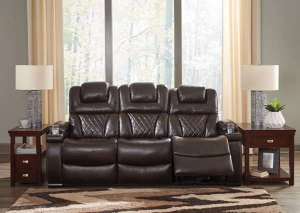 Signature Design by Ashley Warnerton Faux Leather Power Reclining Sofa with Adjustable Headrest, Brown - Image 3