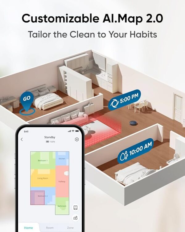 eufy X10 Pro Omni Robot Vacuum and Mop Combo, 8,000 Pa Suction, Dual Mops with 12 mm Auto-Lift and Carpet Detection, AI Obstacle Avoidance, Auto Mop Washing, Auto Drying, Self-Emptying, Self-Refilling - Image 3