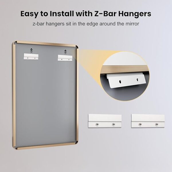 LOAAO 24”X36” Gold Bathroom Mirror, Rounded Rectangle Gold Frame Mirror, Brushed Gold Bathroom Vanity Mirror Wall-Mounted, Anti-Rust, Tempered Glass, Hangs Horizontally or Vertically - Image 3
