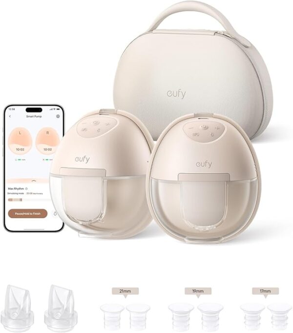 eufy Security Wearable Breast Pump S1 Pro, Electric Hands-Free Breast Pump with Heating Tech, Portable Charging Case, App-Controlled Smart Rhythm, Hospital-Grade Suction, Leak-Proof & Ultra-Quiet