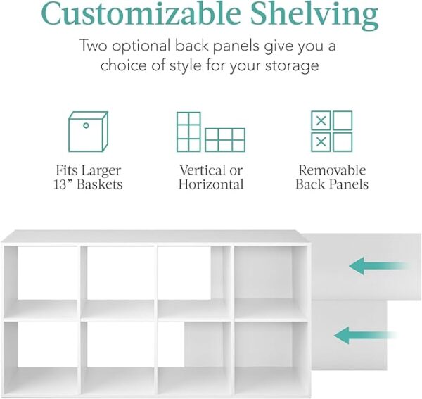Best Choice Products 8-Cube Storage Organizer, 13.5in Shelf Opening, Bookcase, Display Shelf, Customizable w/ 2 Removable Back Panels – White - Image 6