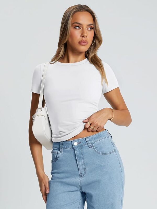 Trendy Queen Womens Basic T Shirts Summer Tops 2025 Crop Short Sleeve Y2k Tee Cute Gym Fashion Workout Clothes - Image 3