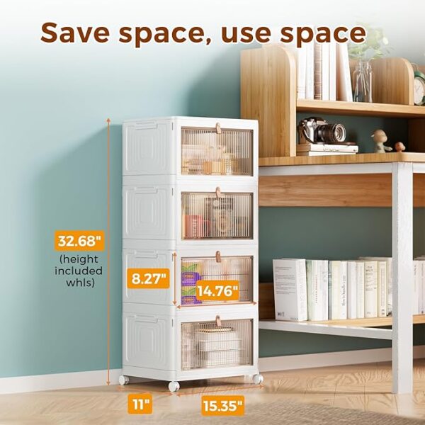 4 Tier Stackable Plastic Storage Bins with Lid and Wheels - 23 QT Closet Organizers and Storage, Foldable Storage Containers, Organization and Storage Boxes for Craft, Home, Pantry, Office, Dorm - Image 6