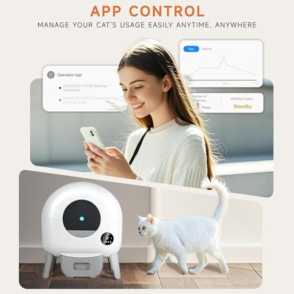 Self Cleaning Litter Box, Automatic Cat Litter Box with APP Control, Multi-Cat Compatible,1 Roll of Garbage Bags and Mat,white2.0X - Image 5