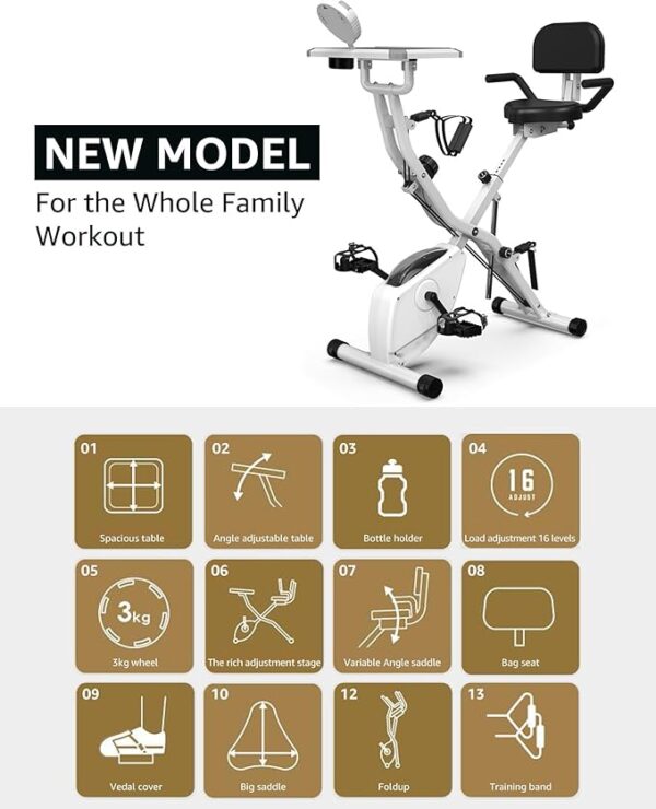 Foldable Exercise Bike Stationary Bikes for Home, 5 IN 1 Indoor Workout Bike, Cycling Bike with 16-Level Quiet Magnetic Resistance, 6.6 LBS Flywheel and 300LBS Capacity, 2025 Designed 817 X-bike - Image 2