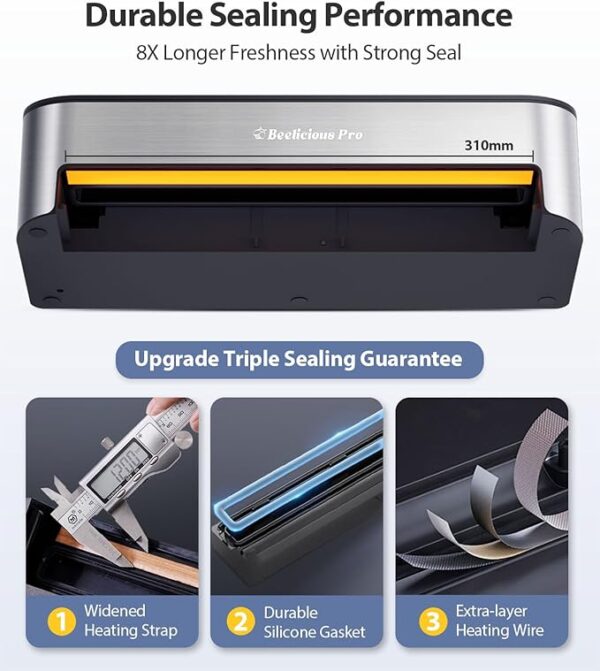 Vacuum Sealer Machine, Beelicious 85KPA Fully Automatic 8-IN-1 Food Sealer with Bags Storage, Build-in Cutter, Moist Mode and Air Suction Hose | Digital Countdown | Sous Vide - Image 6