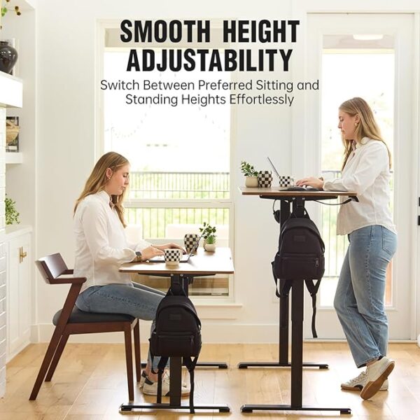 Veken Standing Desk Electric 47.2 Inch, Height Adjustable Sit Stand Up, Cable Clip, Wood Desktop, Work Home Office Computer PC Table, Writing Study Rising Desks, Brown - Image 5