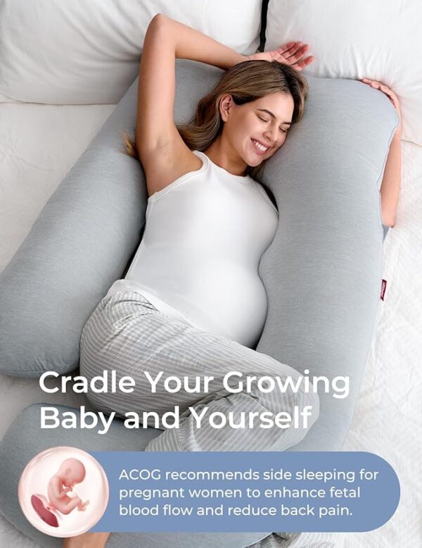 Momcozy Pregnancy Pillows with Cooling Cover, U-Shaped Full Body Maternity Pillow for Side Sleepers 57 Inch - Support for Back, Hip, Belly, Legs for Pregnant Women - Image 4