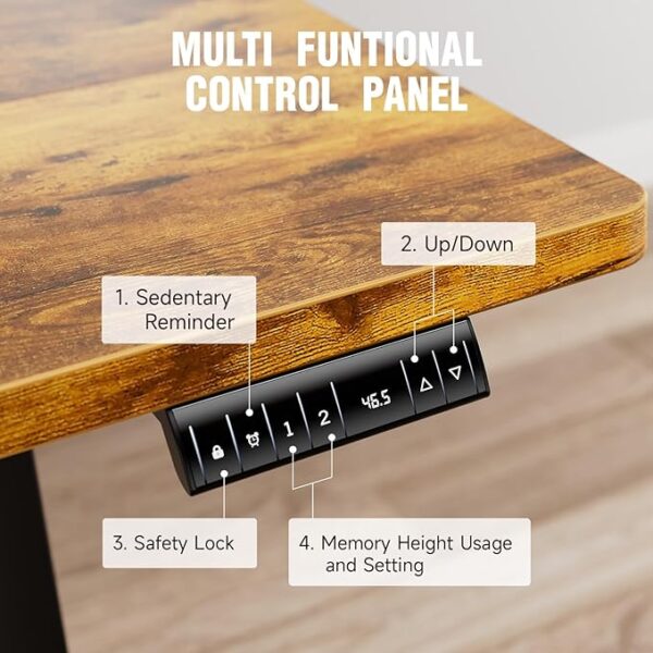 Veken Standing Desk Electric 47.2 Inch, Height Adjustable Sit Stand Up, Cable Clip, Wood Desktop, Work Home Office Computer PC Table, Writing Study Rising Desks, Brown - Image 6