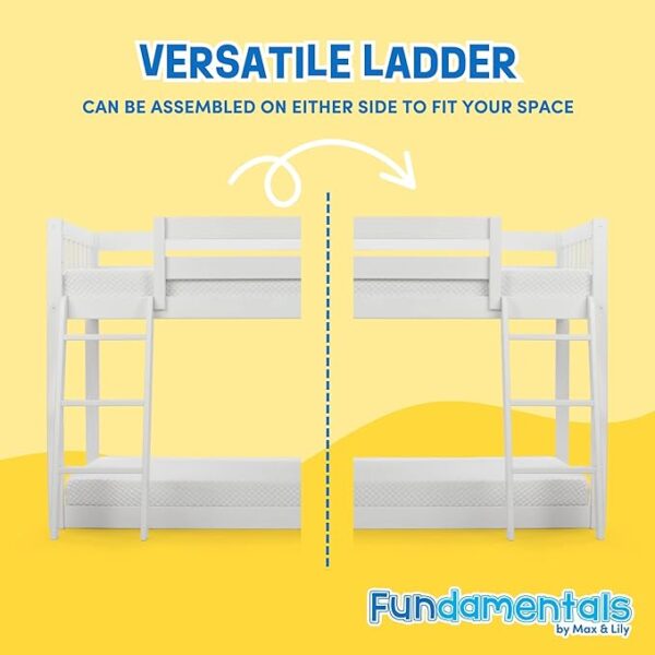 Max & Lily Greenguard Gold Certified Low Bunk Bed, Fundamentals Collection Solid Wood Modern Bunk Bed Frame for Kids, Strong Wooden Slats, Non-Toxic Finishes, High Weight Capacity, White - Image 5