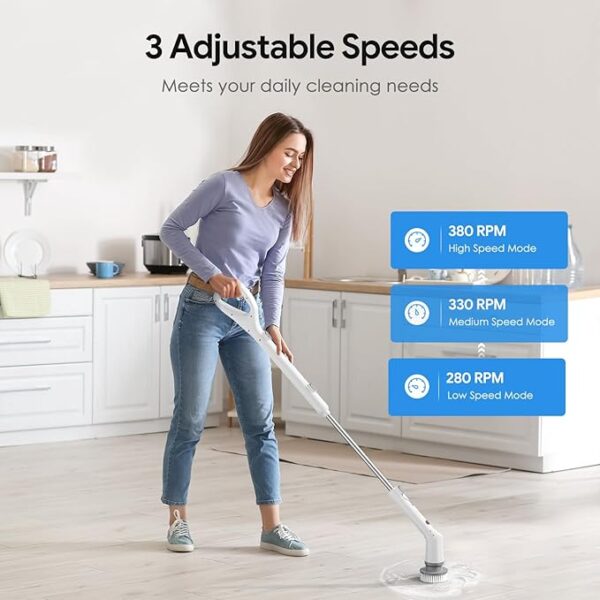 Electric Spin Scrubber,2024 New Cordless Cleaning Brush,Shower Cleaning Brush with 7 Replaceable Brush Heads, Power Scrubber 3 Adjustable Speeds,Detachable Long Handle & IPX7 Waterproof - Image 6
