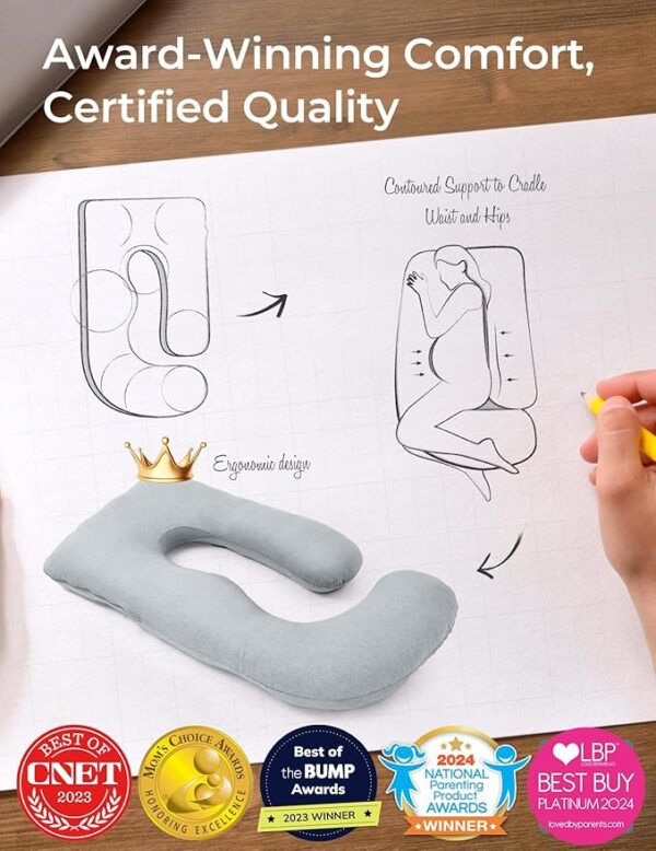 Momcozy Pregnancy Pillows with Cooling Cover, U-Shaped Full Body Maternity Pillow for Side Sleepers 57 Inch - Support for Back, Hip, Belly, Legs for Pregnant Women - Image 2
