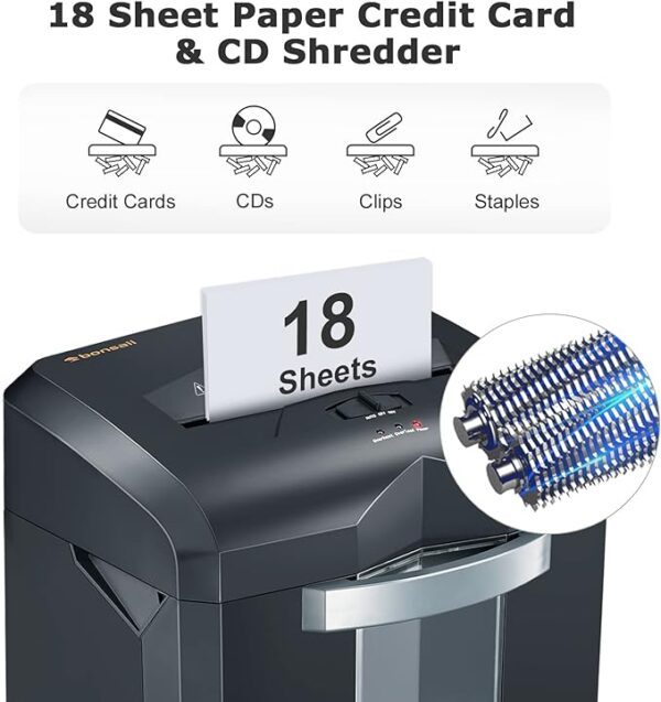 Bonsaii 18-Sheet 60-Minutes Office Paper Shredder, Cross-Cut Heavy Duty Shredder for Home Office with 6 Gallon Pullout Basket 4 Casters(C149-C) - Image 5