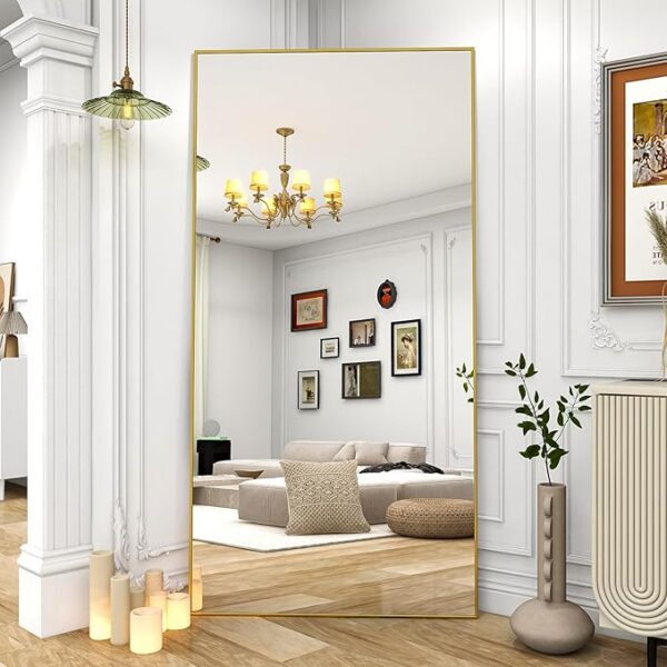 BEAUTYPEAK 71"x30" Rectangle Floor Mirror, Full Length Mirror Wall Mirror Hanging or Leaning, Aluminum Alloy Frame Full Body Mirror for Bedroom, Dressing Room, Gold