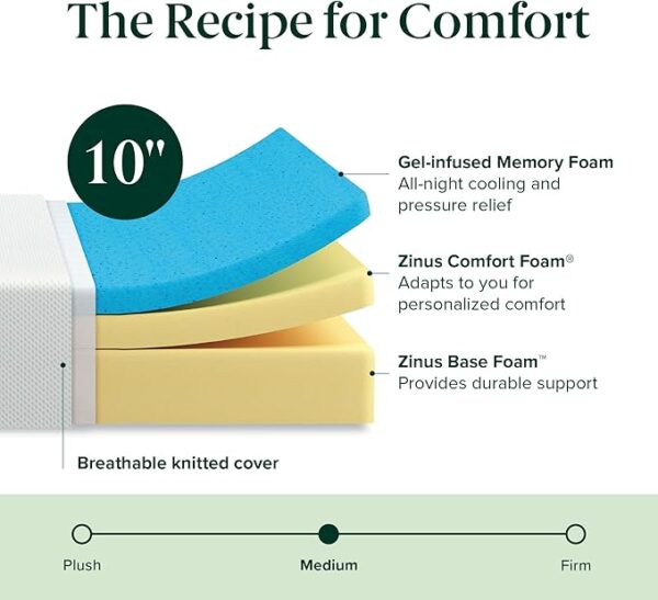 ZINUS 10 Inch Green Tea Cooling Memory Foam Mattress [New Version], Twin, Fiberglass Free, Medium Firmness, Cooling Gel Foam, Certified Safe Foams & Fabric, Mattress in A Box - Image 6