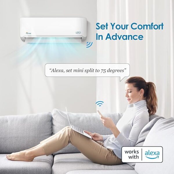 Senville LETO Series Mini Split Air Conditioner Heat Pump, 9000 BTU 110/120V, Inverter, Works with Alexa, SEER2 21.5, White - Image 5