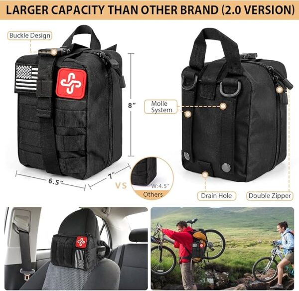 Survival Kit, 250Pcs Survival Gear First Aid Kit with Molle System Compatible Bag and Emergency Tent, Emergency Kit for Earthquake, Outdoor Adventure, Hiking, Hunting, Gifts for Men Women - Image 4