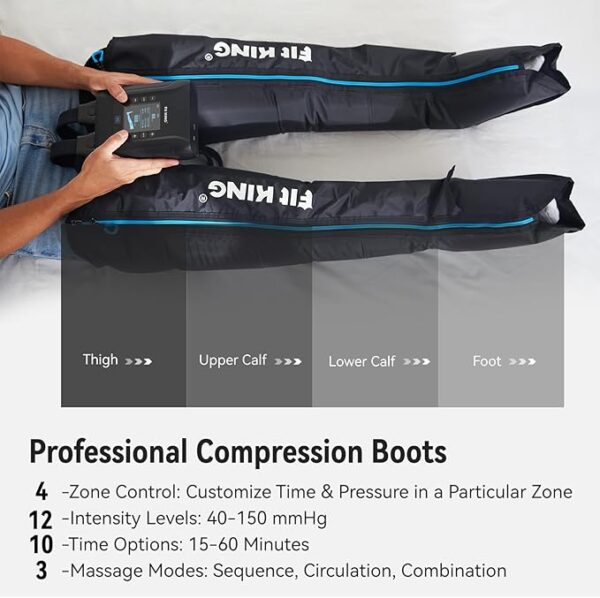 FIT KING Professional Air Compression Leg Recovery System, Cordless Rechargeable Leg Compression Massager Recovery Boots, Fast Recovery & Improved Circulation for Athletes, FSA HSA Approved (Medium) - Image 2