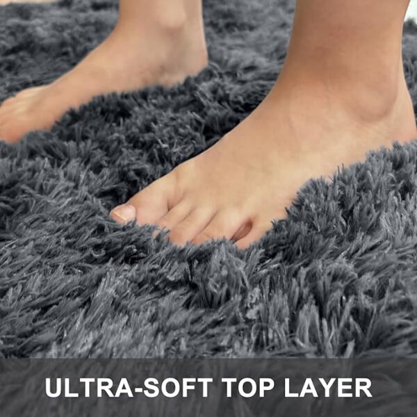 OLANLY Area Rugs for Living Room Bedroom, Machine Washable 4x5.9 Feet Soft Fluffy Shaggy Bedside Rug, Indoor Floor Carpet for Kids Girls and Boys, Dorms, Nursery Rooms, Home Decor Aesthetic, Grey - Image 3