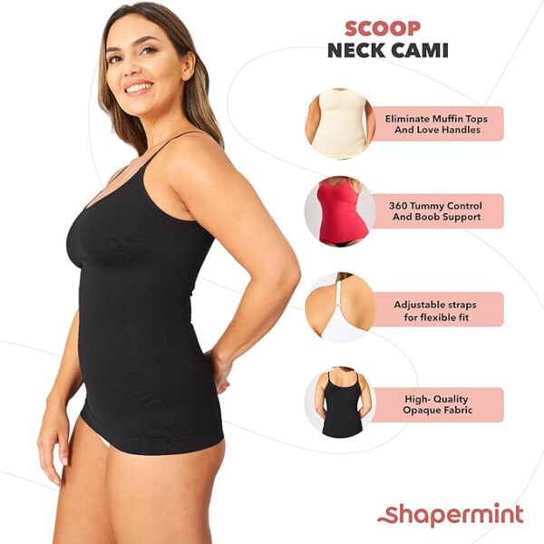 SHAPERMINT Womens Tops - Scoop Neck Cami Body Shaper for Women, Shapewear Tummy Control, Camisole Tank Tops for Women - Image 3