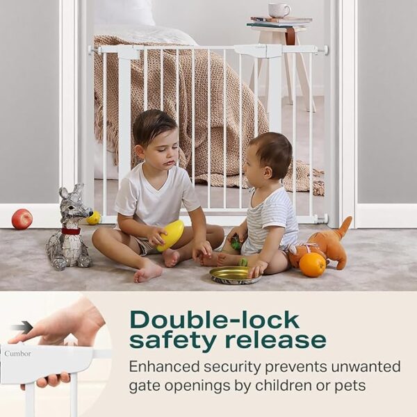 Cumbor 29.7-40.6" Baby Gate for Stairs, Mom's Choice Awards Winner-Dog Gate for Doorways, Pressure Mounted Self Closing Pet Gates for Dogs Indoor, Durable Safety Child Gate with Easy Walk Thru Door - Image 6