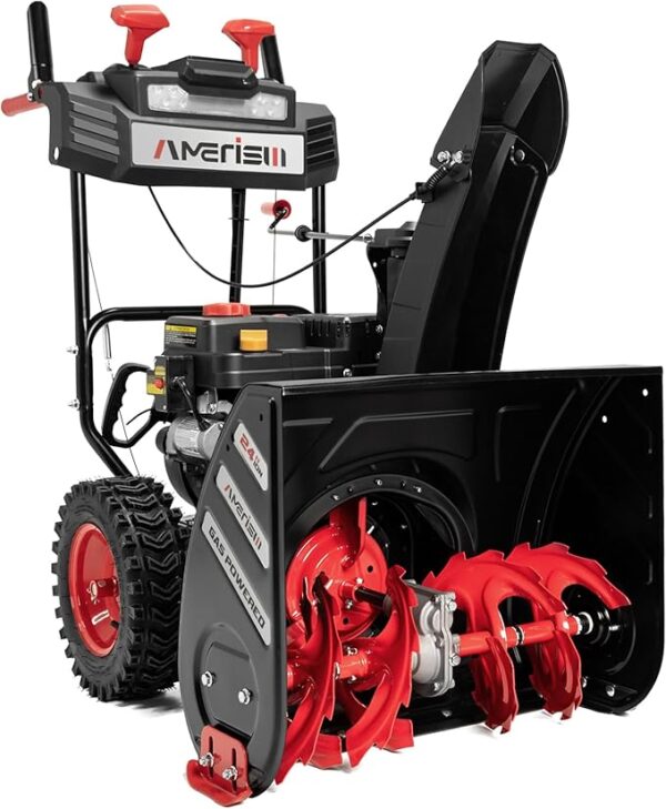 24-Inch 212cc Two-Stage Snow Blower Gas Powered with Electric Start, Self-Propelled Drive, LED Headlight, 13" Snow Tires
