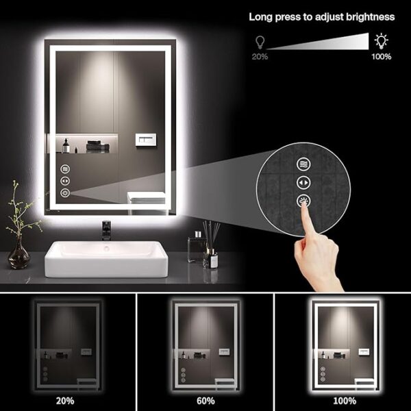 LOAAO 24X32 LED Bathroom Mirror with Lights, Anti-Fog, Dimmable, Backlit + Front Lit, Lighted Bathroom Vanity Mirror for Wall, Memory Function, Tempered Glass, Shatter-Proof, ETL Listed - Image 6