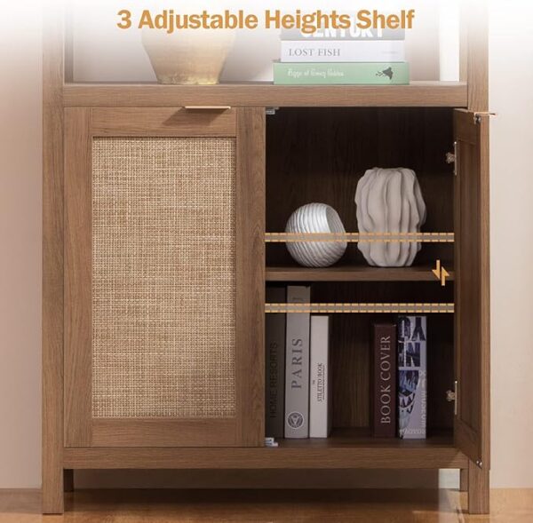 SICOTAS Bookshelf 5 Tier Book Shelf Rattan Boho Tall Bookcase with Doors Storage Wood Shelves Large Bookshelves Farmhouse Bookcases Book Case for Living Room Bedroom Home Office Kitchen (Oak 3PCS) - Image 6