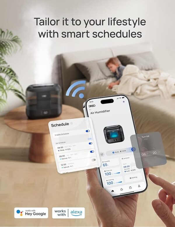 Dreo Smart Humidifiers for Bedroom, Top Fill 4L Cool Mist Humidifier with Nightlight, 32H Runtime, Touch/APP/Voice Control, Quiet Ultrasonic Humidifiers for Large Room, Home, Baby, Plants, Office - Image 2
