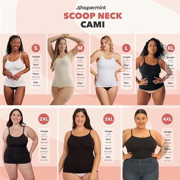 SHAPERMINT Womens Tops - Scoop Neck Cami Body Shaper for Women, Shapewear Tummy Control, Camisole Tank Tops for Women - Image 2