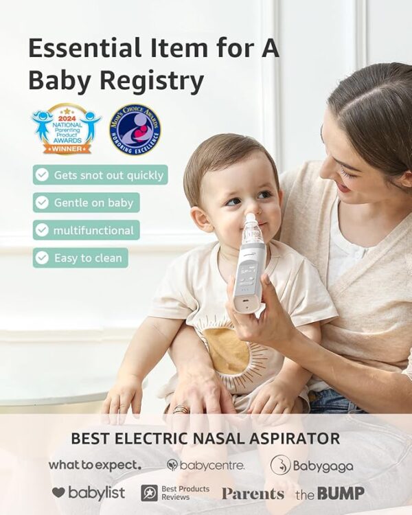GROWNSY Nasal Aspirator for Baby, Baby Nose Sucker Pro with 3 Soft Silicone Tips, Adjustable Suction, Electric Nose Suction for Baby, Built-in Music & Light Soothing - Image 3