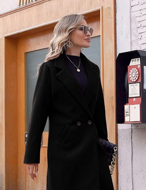 Hooever Women's Winter Wool Coat Casual Notch Lapel Single-Breasted Peacoat - Image 2