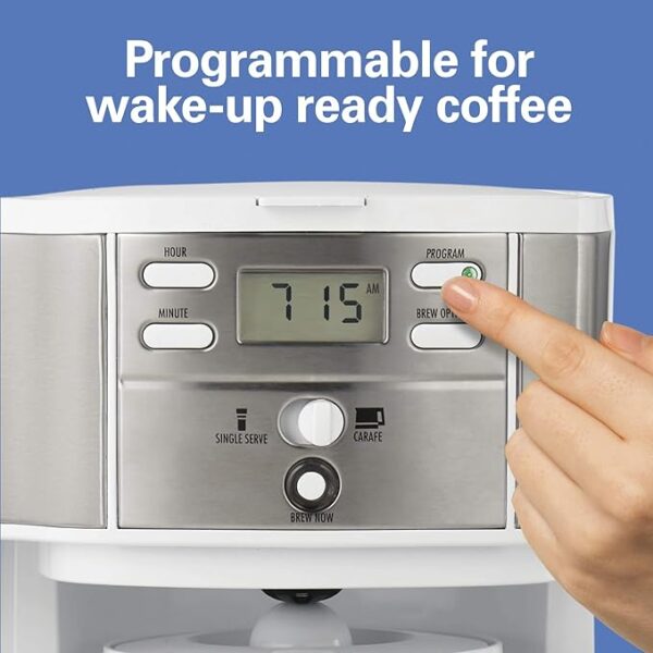 Hamilton Beach 49933 2-Way 12 Cup Programmable Drip Coffee Maker & Single Serve Machine, Glass Carafe, Auto Pause and Pour, White - Image 2