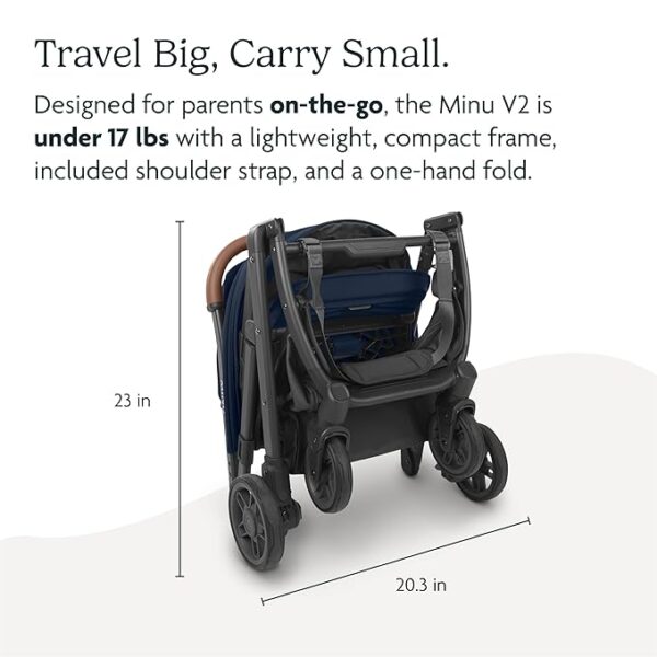 UPPAbaby Minu V2 Travel Stroller Lightweight, Portable Design One-Hand Fold Shoulder Strap and Leather Bumper Bar Included Greyson (Charcoal Mélange/Carbon Frame/Saddle Leather) - Image 2