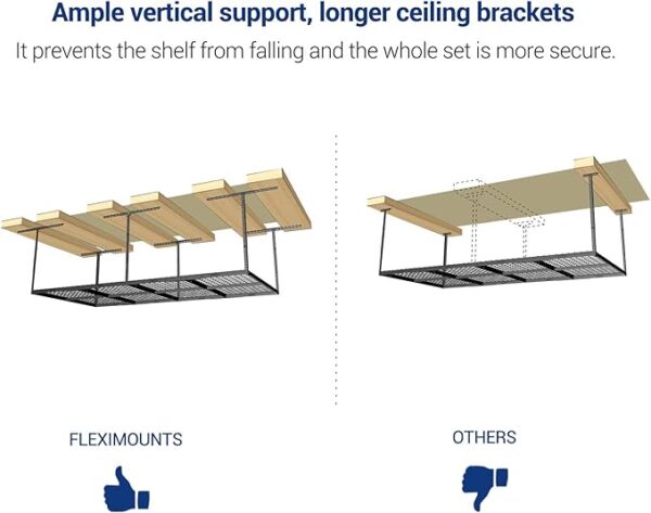 FLEXIMOUNTS 4x8 Overhead Garage Storage Rack, Adjustable Garage Storage Organization Systerm, Heavy Duty Metal Garage Ceiling Storage Racks, 600lbs Weight Capacity, Hammertone - Image 6