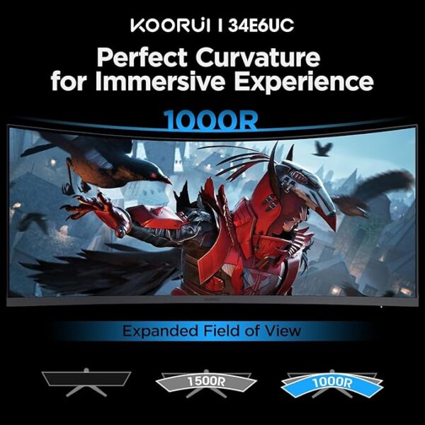KOORUI 34-inch Ultrawide Curved WQHD 3440×1440 Gaming Monitor, 165Hz 144Hz Curved 1000R- PIP/PBP, 1ms(MPRT) with DisplayHDR 400, DCI-P3 90% Color Gamut, FreeSync Premium, HDMI/DisplayPort, 34E6UC - Image 6