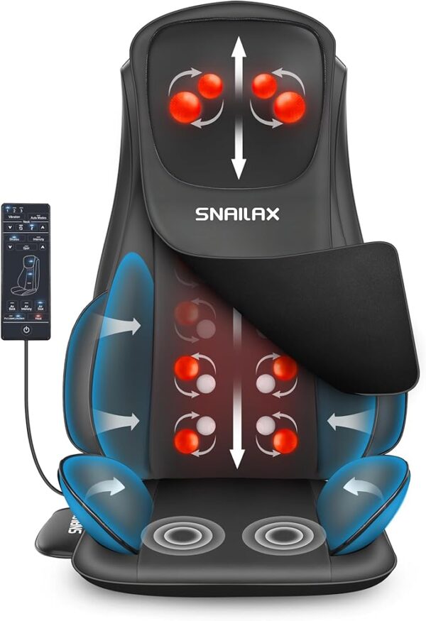Snailax Shiatsu Neck and Back Massager with Heat, Chair Massager with Compression, Full Body Massage Chair Pad, Seat Massager, Gifts