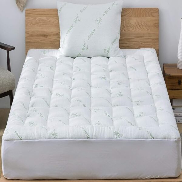 Ultra Soft Full Size Mattress Topper - Viscose Made from Bamboo Pillow Top Mattress Pad for Back Pain Relief - Naturally Cooling for Hot Sleepers, Green - Image 2