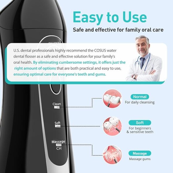 COSLUS Water Dental Flosser Teeth Pick: Portable Cordless Oral Irrigator 300ML Rechargeable Travel Irrigation Cleaner IPX7 Waterproof Electric Flossing Machine for Teeth Cleaning C20(F5020E) - Image 2