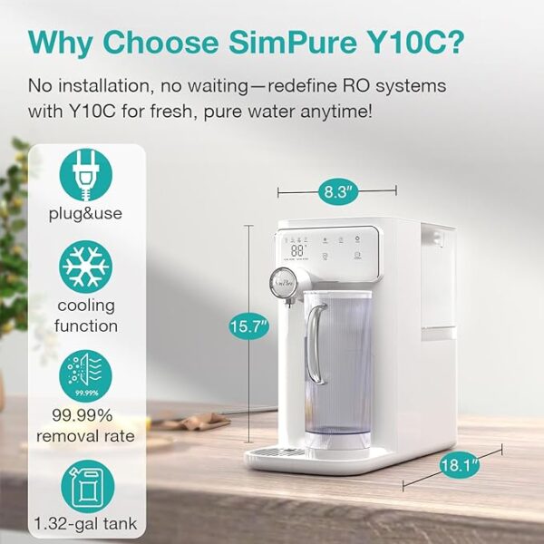 SimPure Y10C UV Cold Water Reverse Osmosis Water Filter Countertop, RO Water Filtration System 7 Stage Filtration, Portable Pitcher, NO-Installation - Image 5