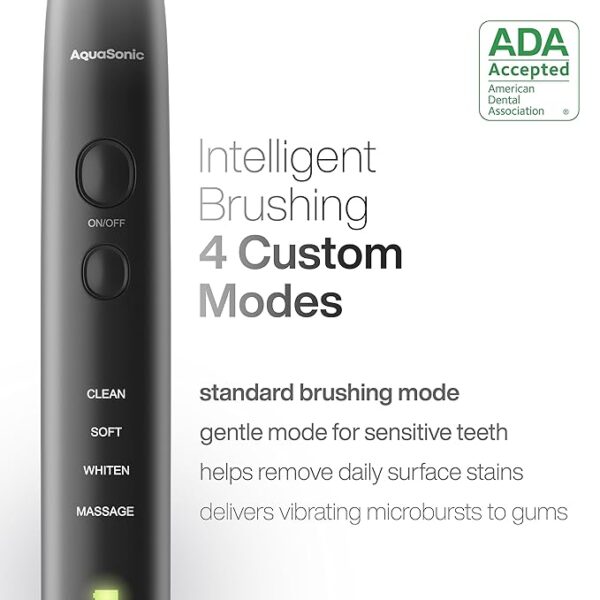 Aquasonic Black Series Ultra Whitening Toothbrush – ADA Accepted Electric Toothbrush- 8 Brush Heads & Travel Case – 40,000 VPM Electric Motor & Wireless Charging - 4 Modes w Smart Timer - Image 6