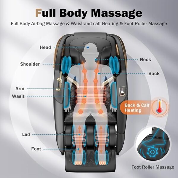 Massage Chair Full Body, Zero Gravity SL-Track Shiatsu Massage Recliner Chair with Body Scan, Airbags, Foot Rollers, Deep Yoga Stretch, Heating (U1-Black) - Image 5